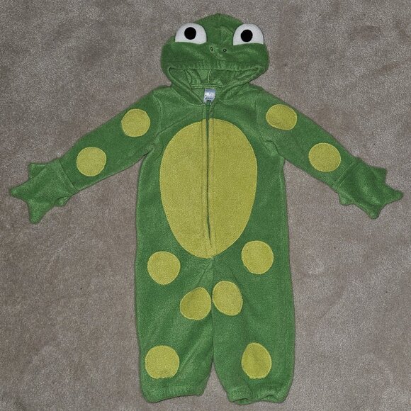 Old Navy Green Frog Fleece Halloween Costume Baby 12-18 Months Hooded Polka Dots - Picture 1 of 8